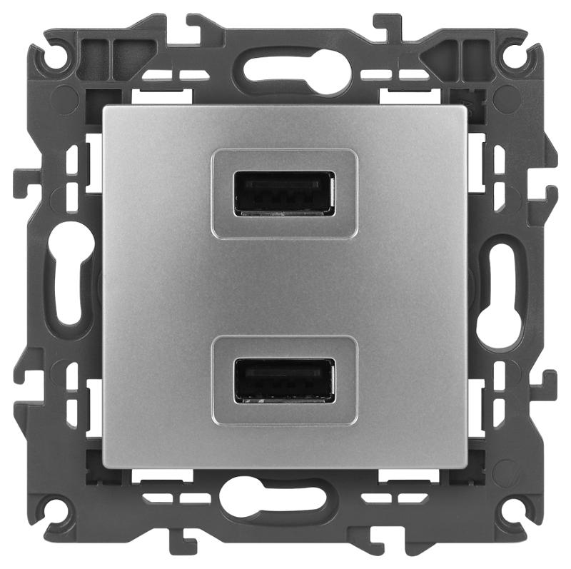 14-4110-03 Устройство зарядное USB, 230В/5В-2100мА, IP20, Эра Elegance, алюминий | Б0034360 | ЭРА — миниатюра 1