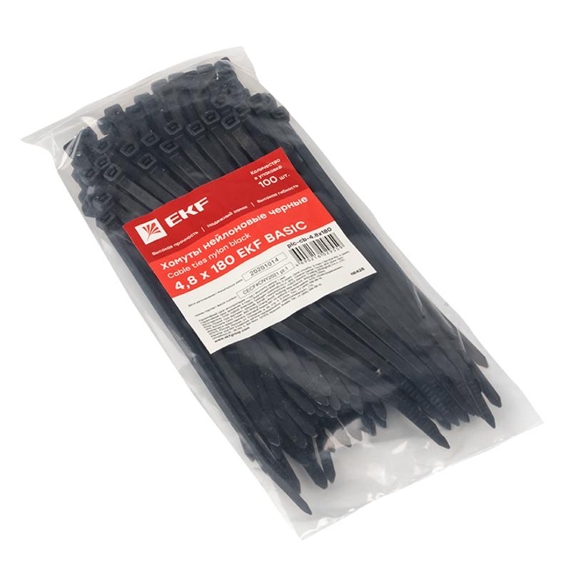 Хомут нейлоновый ЧЕРНЫЙ 4,8х180 (уп./100шт) EKF Simple | plc-cb-4.8x180 | EKF — миниатюра 2