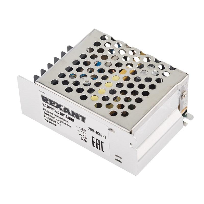 Источник питания 220V AC/12V DC, 3A, 36W с разъёмами под винт, без влагозащиты (IP23) | 200-036-1 | REXANT — REXANT