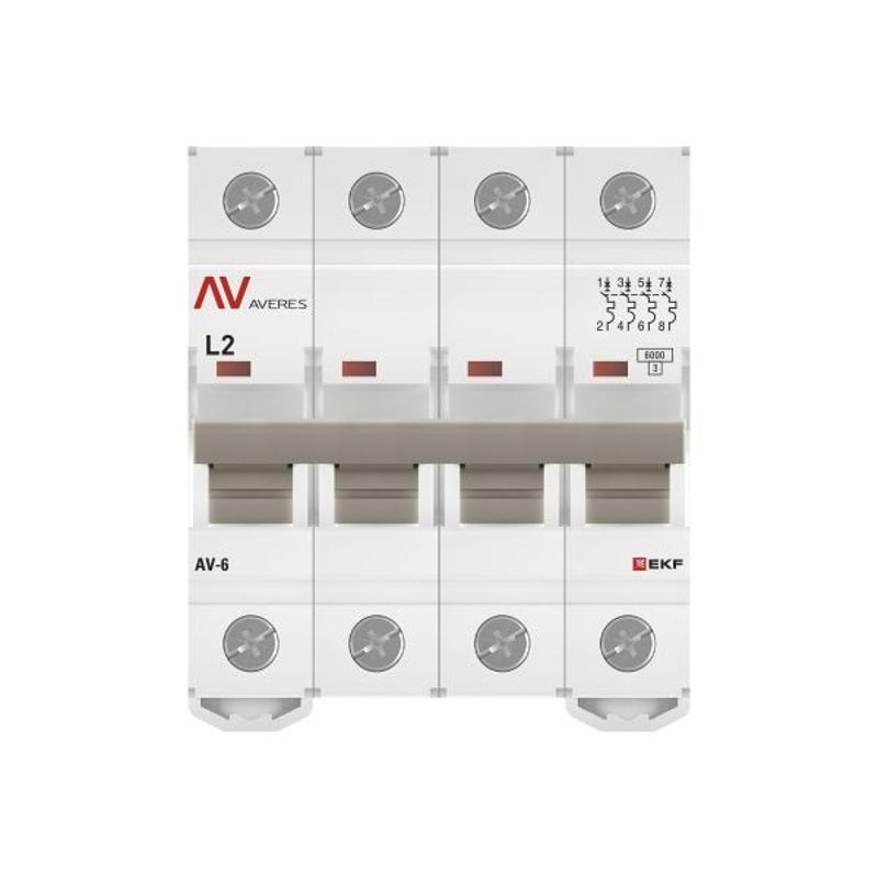 Выключатель автоматический AV-6 4P 2A (L) 6kA AVERES | mcb6-4-02L-av | EKF — миниатюра 4