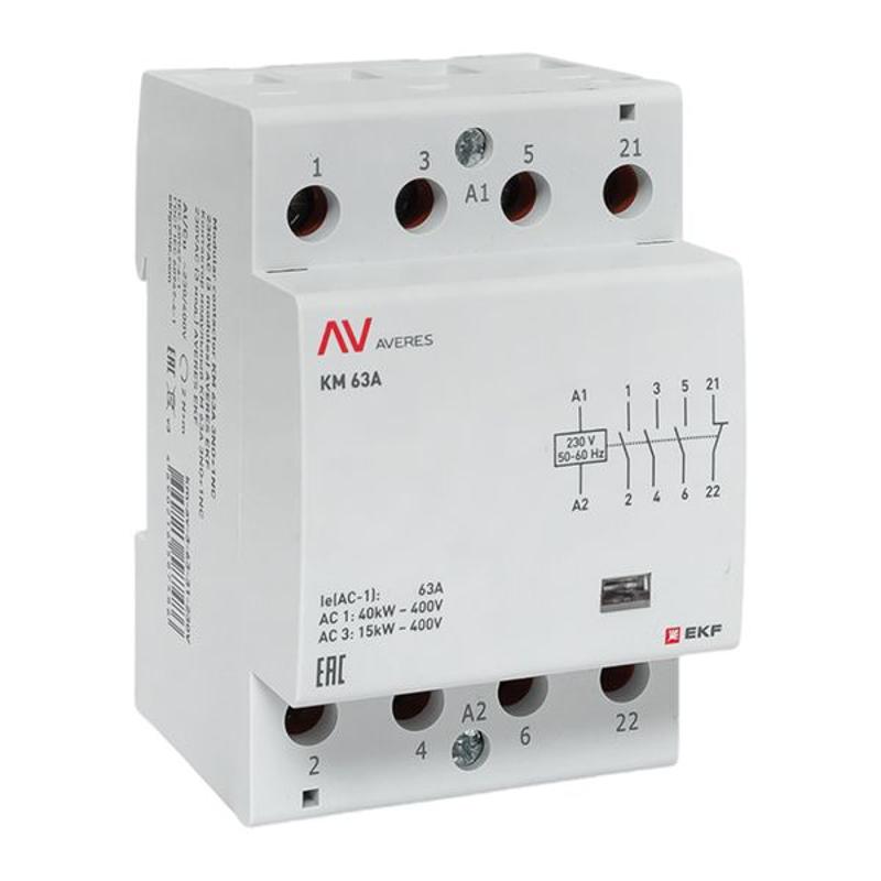 Контактор модульный КМ 63А 3NO+1NC 230VAC (3 мод.) AVERES | km-av-3-63-31-230V | EKF — EKF