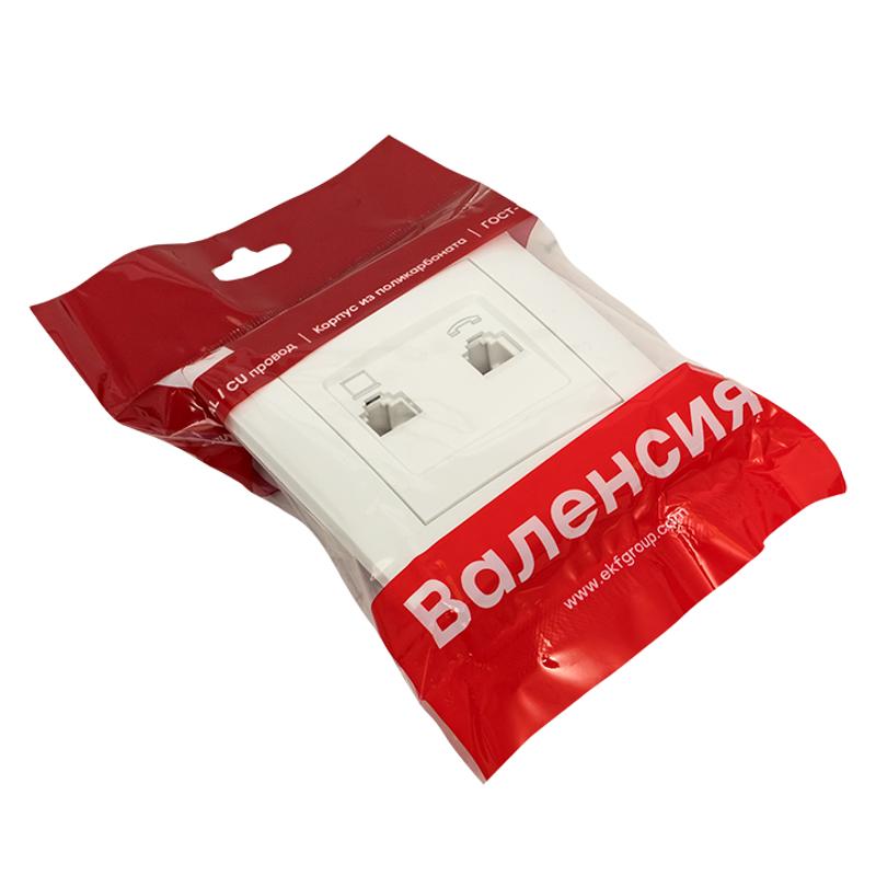 Валенсия розетка RJ-45+RJ11 2-местная белая EKF PROxima | EWK02-035-30 | EKF — миниатюра 2