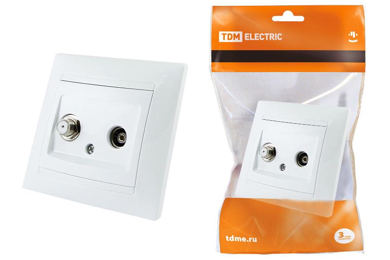 Розетка TV ("мама") + SAT (F-разъем) 0-2400МГц белая "Лама"  | SQ1815-0020 | TDM — TDM ELECTRIC