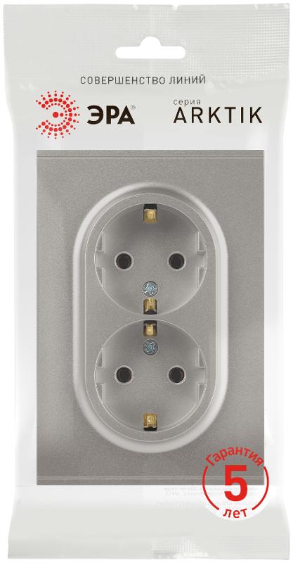 Розетка Arktik 16-2105-07 двойная с заземлением 2X2P+E Schuko со шторками 16А-250В титан | Б0070460 | ЭРА — миниатюра 2