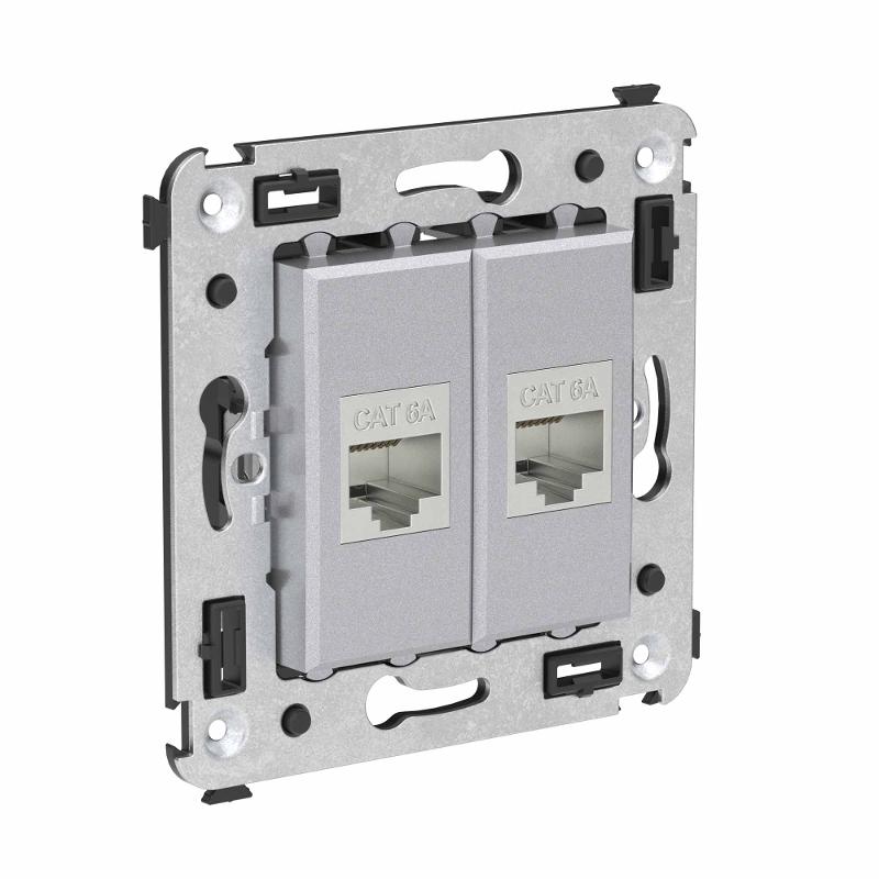 Компьютерная розетка RJ-45 без шторки в стену, кат.6А двойная экранированная, "Avanti", "Закаленная сталь" | 4404774 | DKC — миниатюра 2