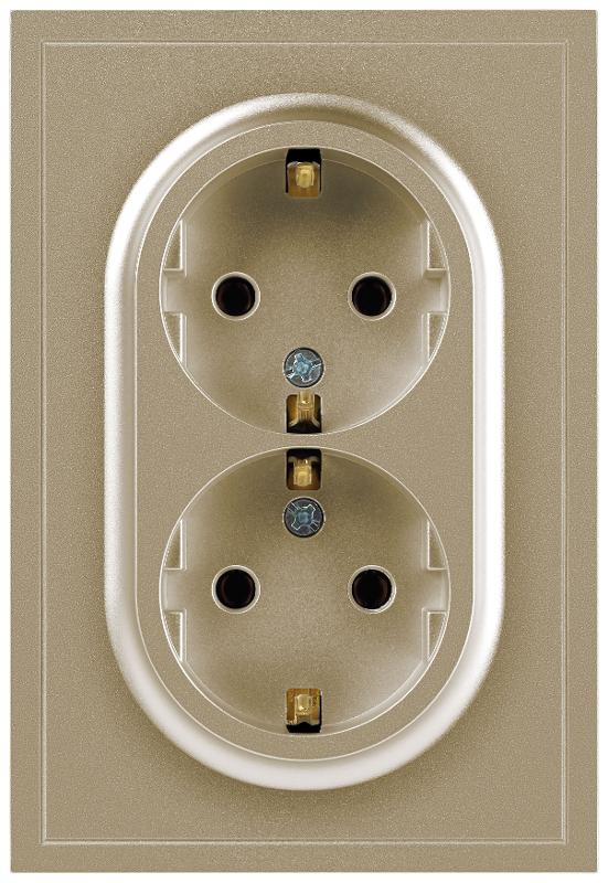 Розетка Galaxy 15-2104-04 с заземлением двойная 2X2P+E Schuko 16А-250В IP20 шампань | Б0070684 | ЭРА — миниатюра 4