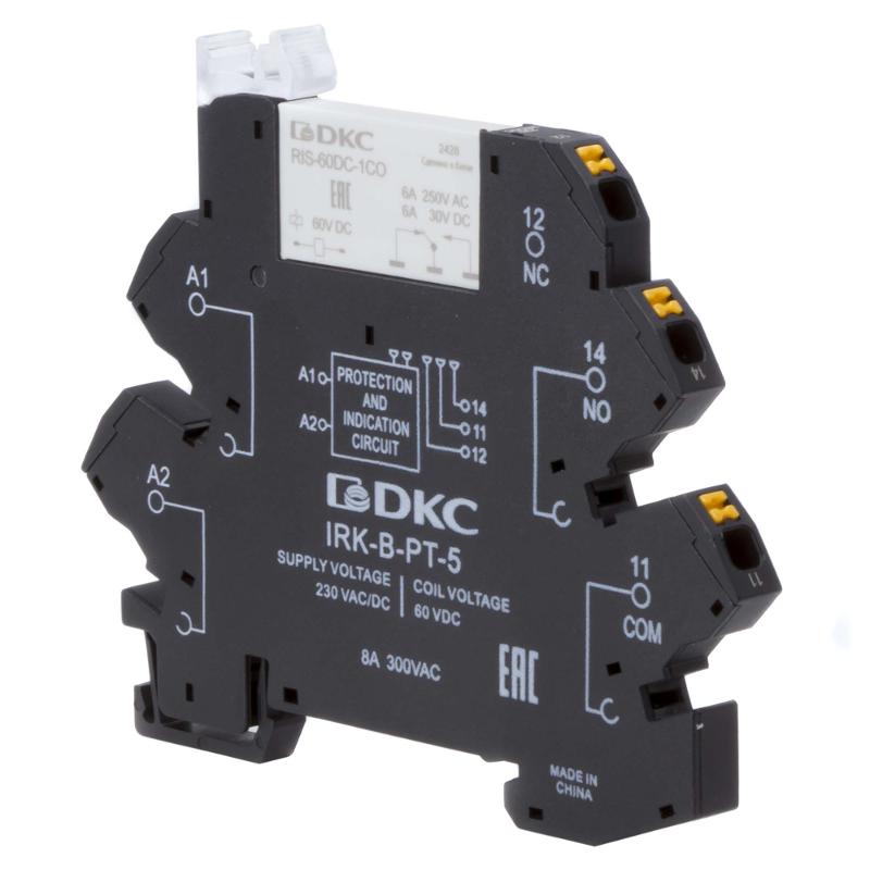 Реле интерфейсное, 1CO, ком. ток 6А, AgSnO₂, напряжение 230V AC/DC, RC- цепь, push-in клеммы. | IRK-230UC-1CO-PT-R | DKC — миниатюра 2