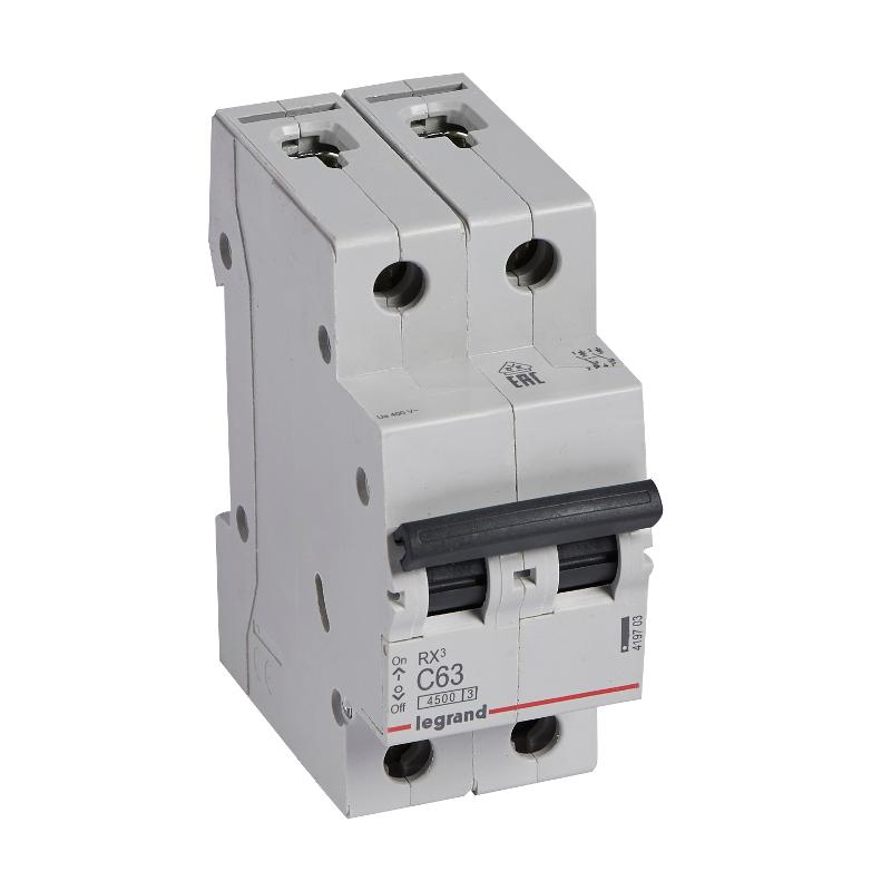 Выключатель автоматический двухполюсный RX3 4500 63А C 4,5кА | 419703 | Legrand — Legrand