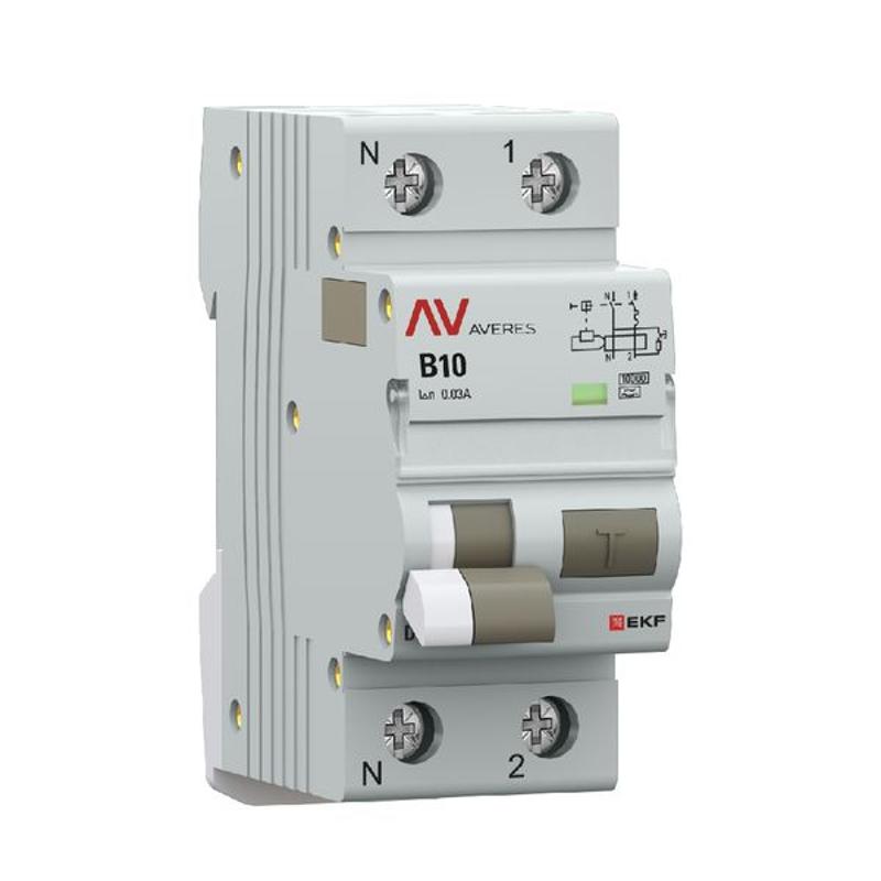 Дифференциальный автомат (УЗО) DVA-10 1P+N 10А (B) 30мА (A) 10кА  AVERES |rcbo10-1pn-10B-30-a-av| EKF — миниатюра 1