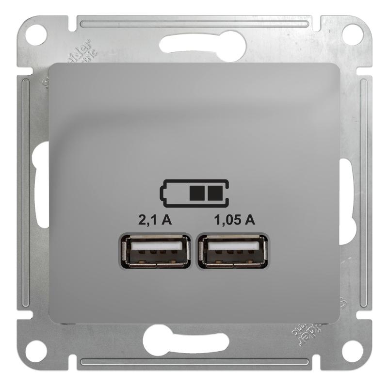 Glossa Алюминий Розетка USB A+A, 5В/2,1 А, мех | GSL000333 | SE — Systeme Electric
