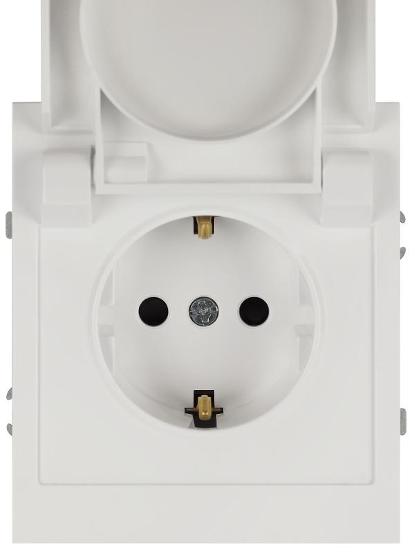 Розетка Arktik 16-2103-08 с заземлением 2P+E Schuko со шторками с крышкой 16А-250В белый матовый | Б0070441 | ЭРА — миниатюра 3