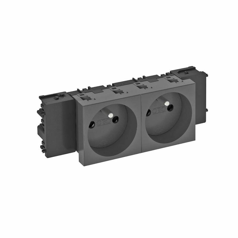 Розетка двойная 0° Modul45connect франц. стандарт, 250 В, 16A (черный) (STD-F0C SWGR2) | 6120560 | OBO Bettermann — OBO Bettermann