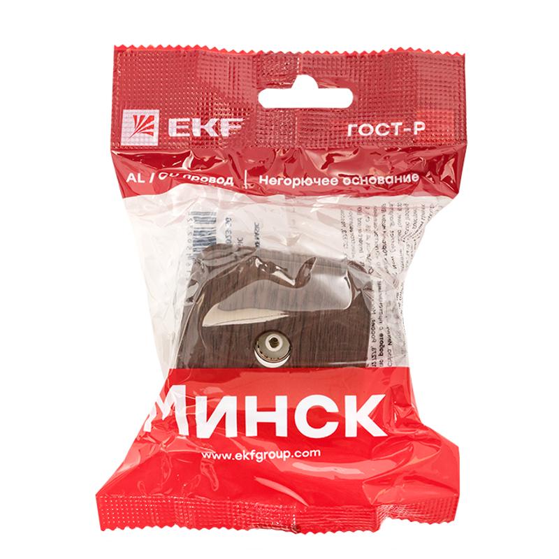 Розетка TV 1-местная ОП Минск 75Ом 5-862МГц тёмное дерево EKF | EGA00-027-40 | EKF — миниатюра 5