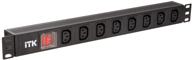 Блок розеток 19 PDU (8шт) IEC320 C13 с LED выкл.алюм.профиль 1U ВХОД C14 без шнура | PH12-8C133 | ITK — ITK