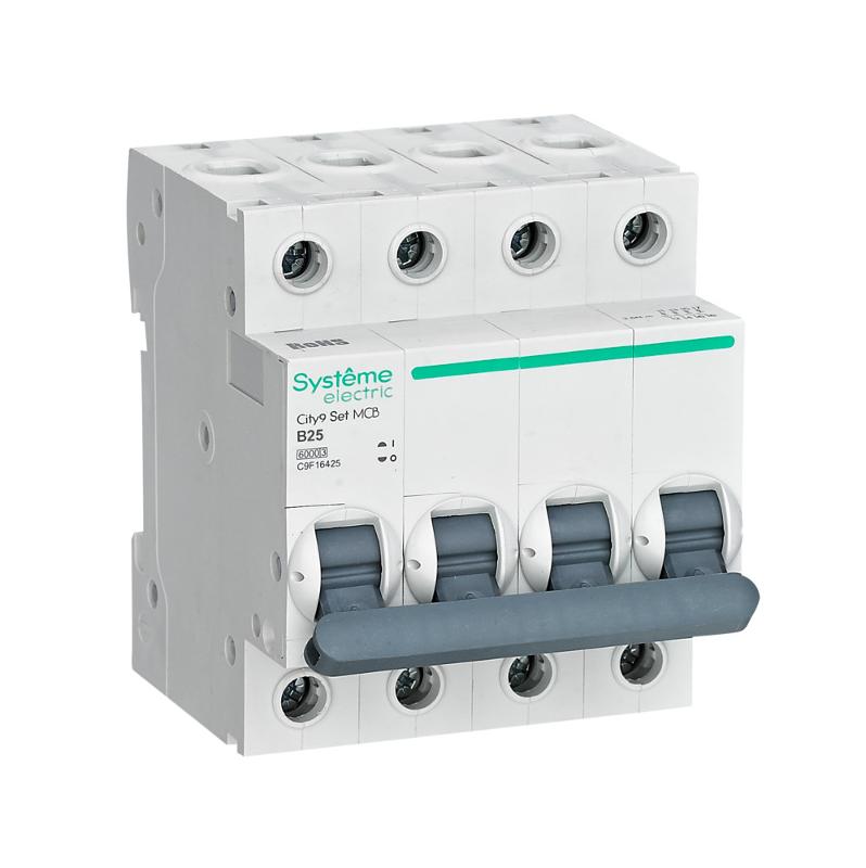 Выключатель автоматический четырёхполюсный 25A B 6kA City9 | C9F16425 |Systeme Electric — Systeme Electric