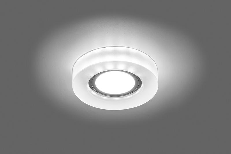 Светильник точечный встраиваемый под лампу, с LED подсветкой CD8080 15LED*2835SMD 4000K, MR16 50W G5.3 белый матовый "круг", хром | 29707 | FERON — миниатюра 2
