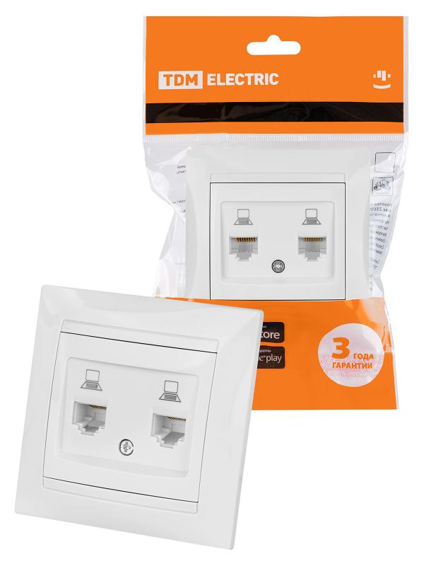Розетка компьютерная двойная RJ45 белая "Лама" | SQ1815-0055 | TDM — TDM ELECTRIC