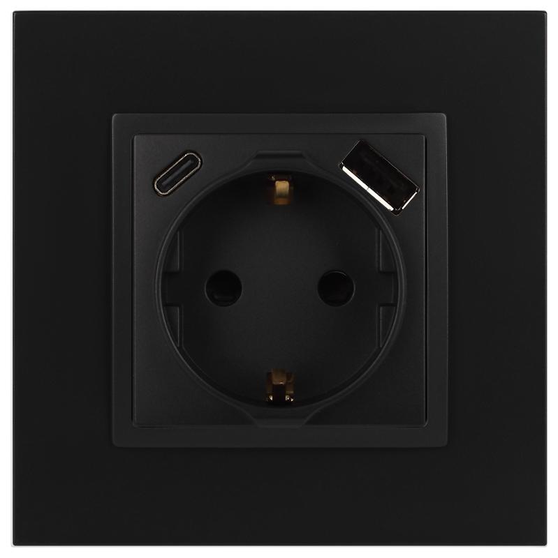 Розетка Elegance 14-4108-05 2P+E 16A-250В со шторками с USB type-A+C 5В-3А антрацит | Б0067724 | ЭРА — миниатюра 5