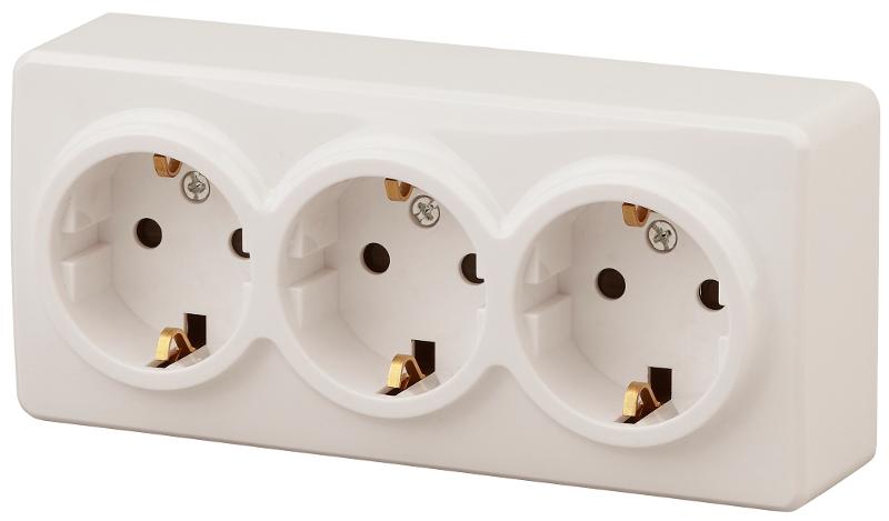 Розетка 11-2208-02  3х2P+E Schuko, 16АХ-250В, ОУ, Эксперт, Слоновая кость |Б0020701 | ЭРА — ЭРА (Энергия света)