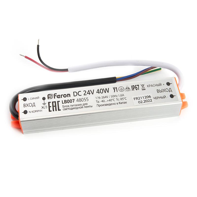Трансформатор электронный для светодиодной ленты 40W 24V (драйвер), LB007 FERON | 48055 | FERON — миниатюра 1