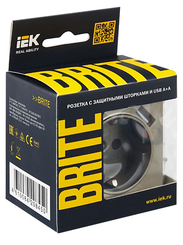 BRITE Розетка с заземлением со шторками 16А с USB A+A 2,1А РЮш10-1-БрШ шампань | BR-R14-16-U21-D21-K37 | IEK — миниатюра 7