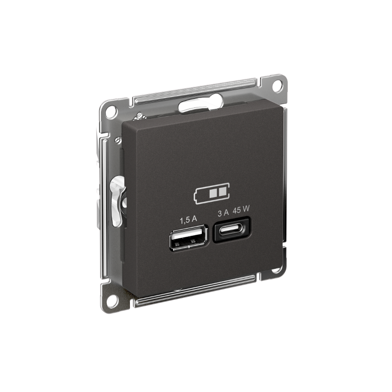AtlasDesign Базальт USB Розетка A + тип-C 45Вт высокоскоростной заряд QC, PD, механизм | ATN001429 | SE — Systeme Electric