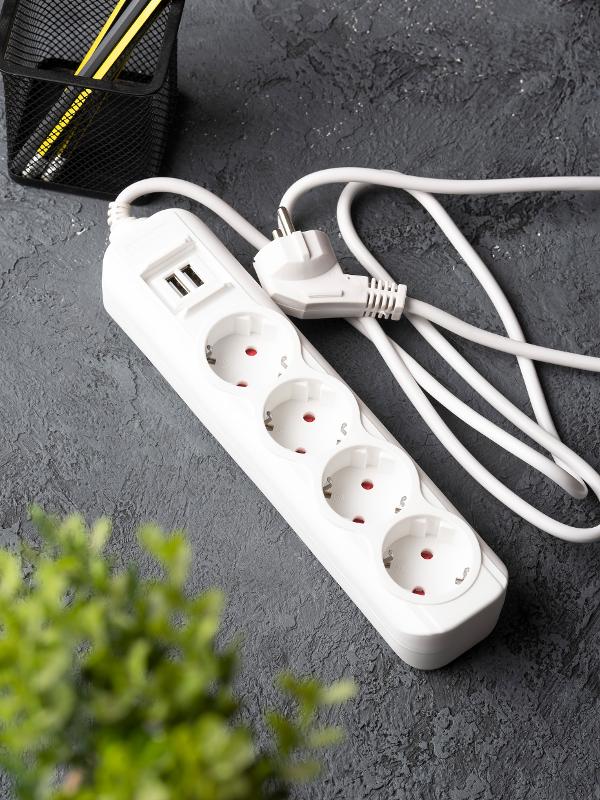 Удлинитель "Эксперт" 4 гнезда 3 метра 16А/3,5кВт с 2 USB 2,1А ПВС 3х1 | UBA16-2USB-4-03i | EKF — миниатюра 7