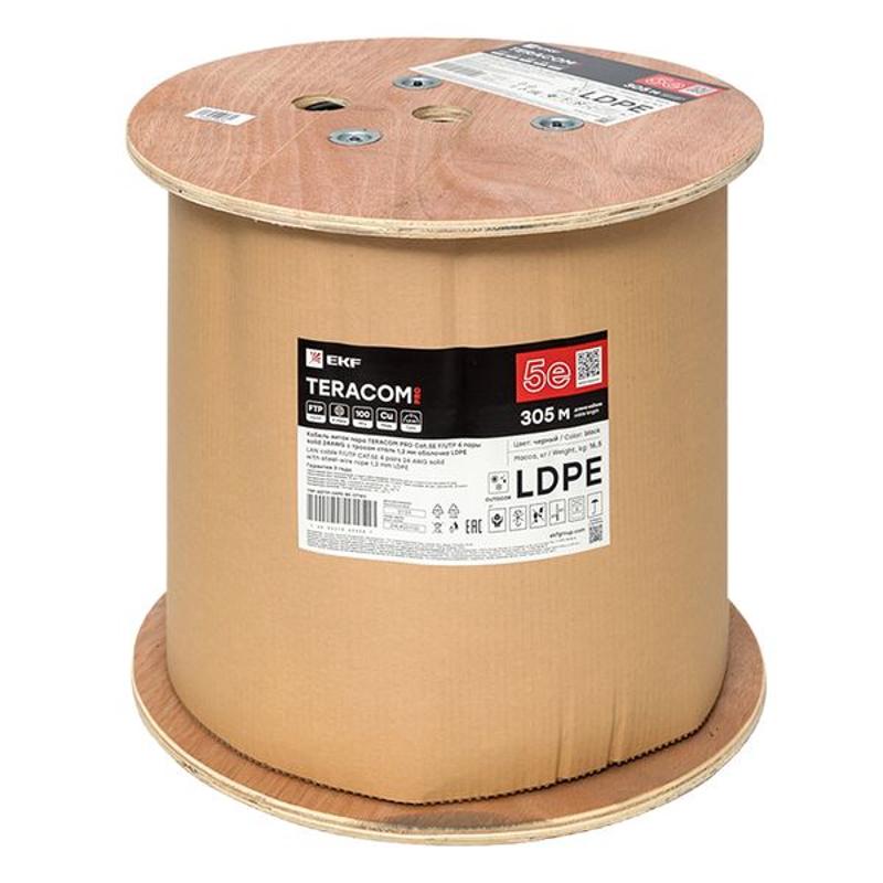 Кабель витая пара TERACOM PRO Cat.5E F/UTP 4 пары solid 24AWG 1,2 мм черный катушка 305м | TRP-5EFTP-04PE-BK-OTW3 | EKF — миниатюра 8