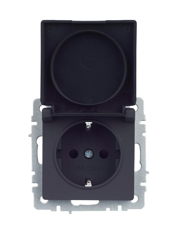 BRITE Розетка с заземлением со шторками с крышкой 16А IP44 РСбш10-3-44-БрГ графит  | BR-R16-16-44-K53 | IEK — миниатюра 16