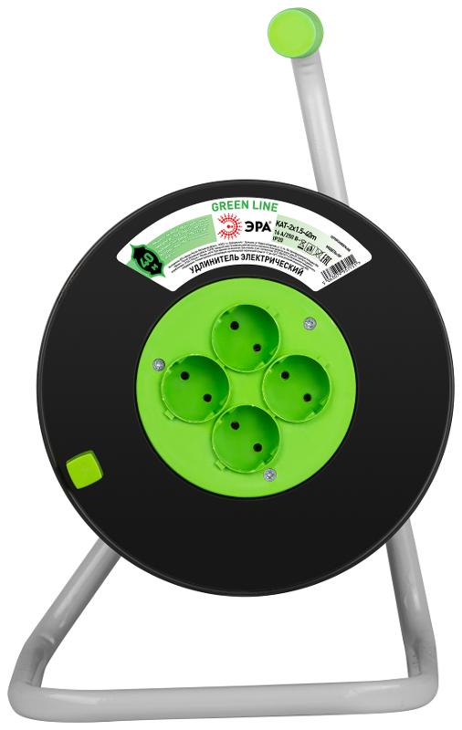 Удлинитель силовой ЭРА GREEN LINE KAT-2x1.5-40m Greenline на катушке пластик 4 розетки без заземления 40м ПВС 2x1.5мм2  | Б0065088 | ЭРА — миниатюра 2