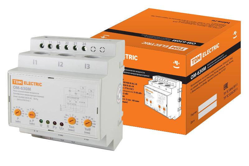 Реле ограничения мощности ОМ-630М 5/50-3Н-01 (3ф, 5-50кВт, 4мод, сумм. расчет, с реле напр.) | SQ1505-0004 | TDM — TDM ELECTRIC