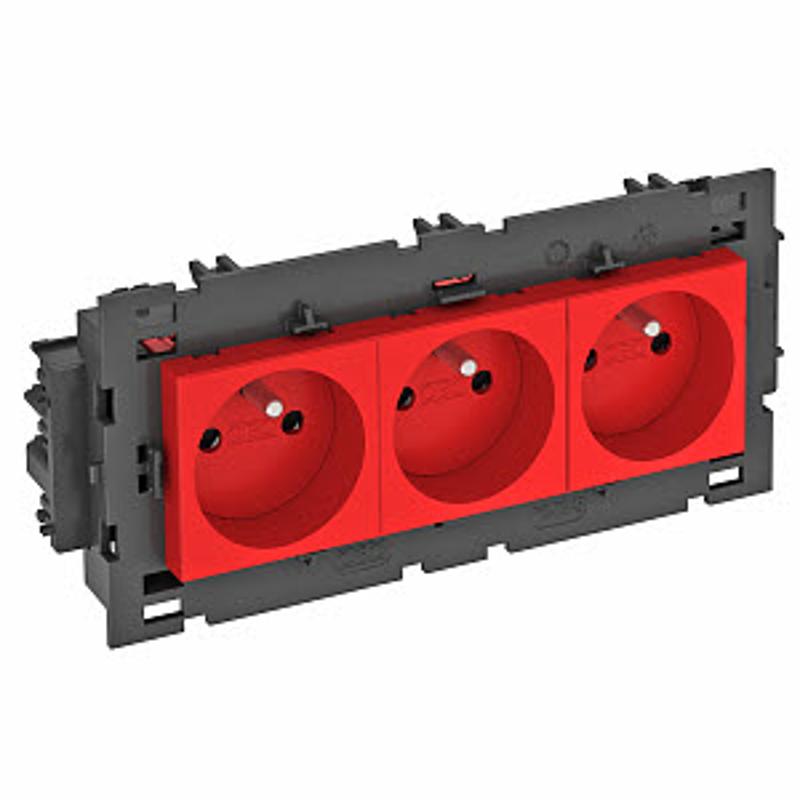 Розетка тройная 0° Modul45connect франц. стандарт, 250 В, 16A (красный) (STD-F0C8 SRO3) | 6120648 | OBO Bettermann — миниатюра 2