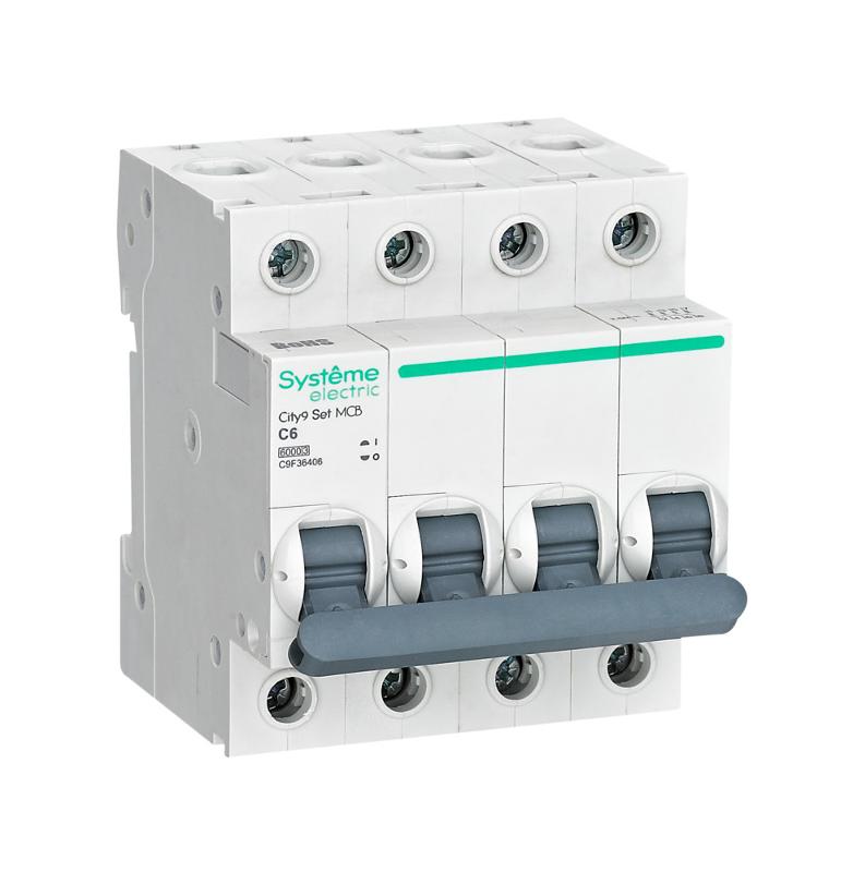Выключатель автоматический четырёхполюсный 6A C 6kA City9 | C9F36406 |Systeme Electric — Systeme Electric