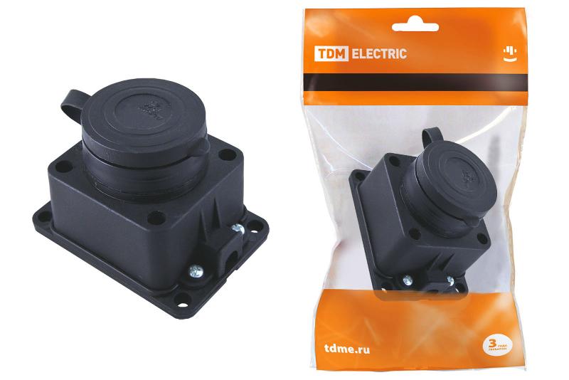 Розетка настенная с заглушкой каучук 2Р+РЕ 16А 250В IP44  | SQ0612-0003 | TDM — TDM ELECTRIC