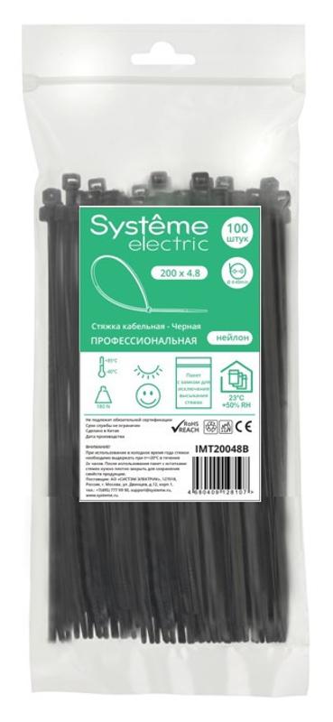 Стяжка кабельная 200х4.8 Чёрная (100шт) | IMT20048B | SE — Systeme Electric
