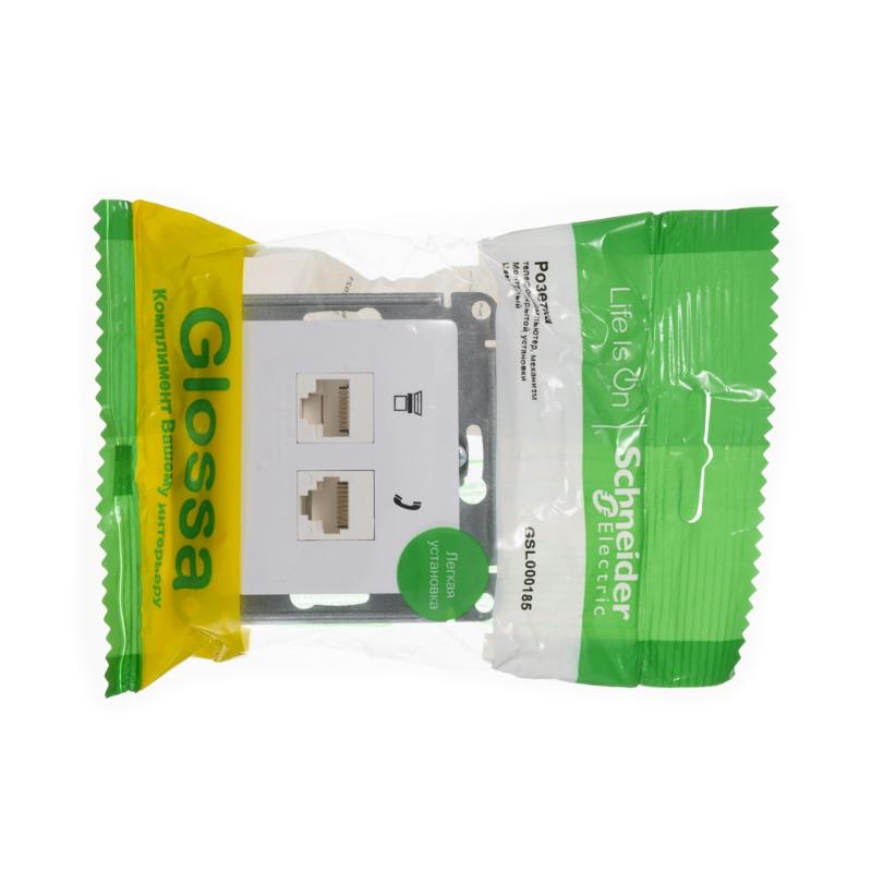 Glossa Белый Розетка 2-я RJ11+RJ45, кат.5E | GSL000185 | SE — миниатюра 2