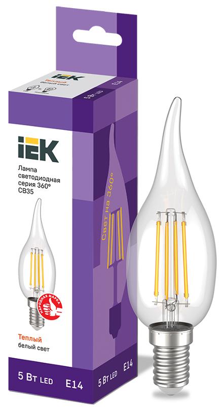 Лампа светодиодная LED CВ35 св.н/ветру 5Вт 230В 3000К E14 серия 360° | LLF-CB35-5-230-30-E14-CL | IEK — IEK (ИЭК)