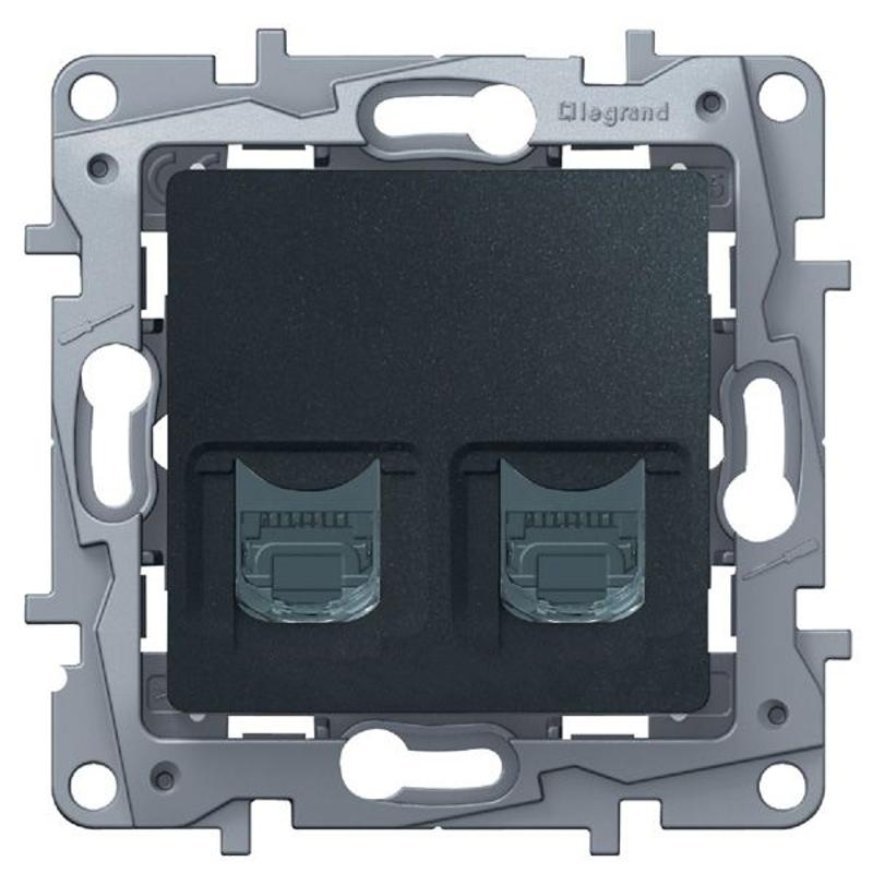 Etika Антрацит Розетка компьютерная 2-ая RJ45, кат.5е UTP — миниатюра 2