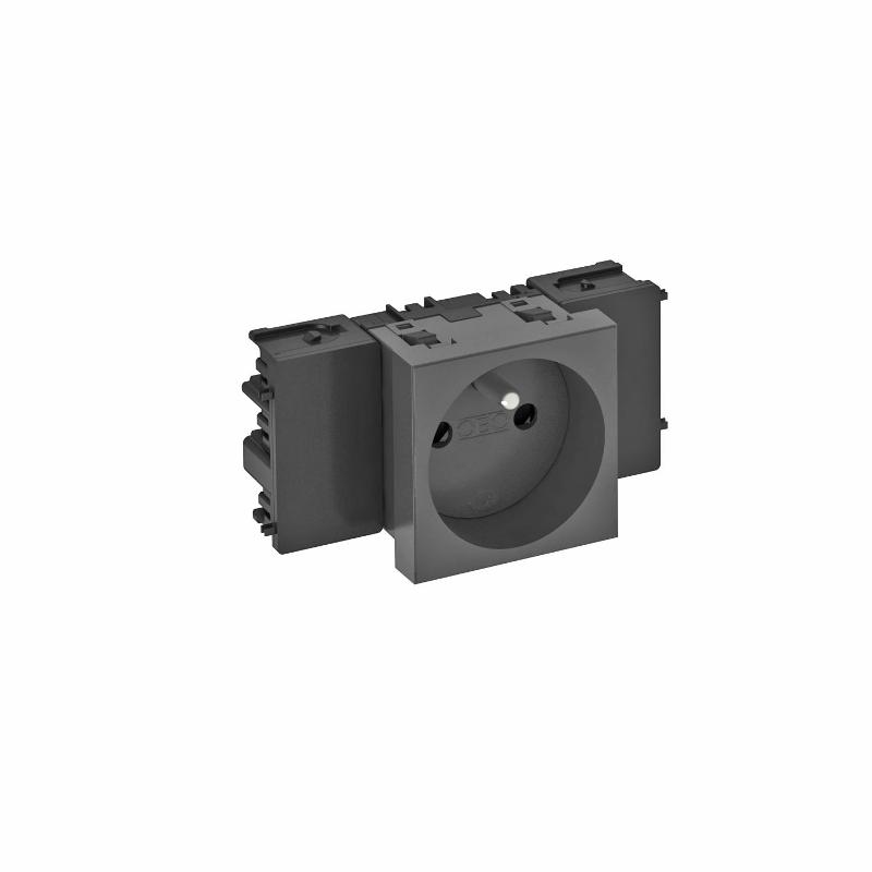Розетка одинарная 0° Modul45connect франц. стандарт, 250 В, 16A (черный) (STD-F0C SWGR1) | 6120540 | OBO Bettermann — OBO Bettermann