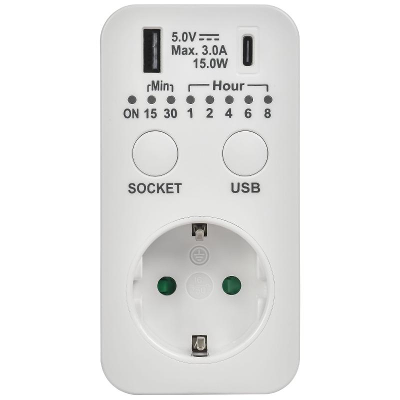 РТЭ-4 Розетка-таймер электр. с USB 15мин-8ч 16А IP20 бел | ERT12-1-16-O-15-2-20-K01 | IEK — миниатюра 2