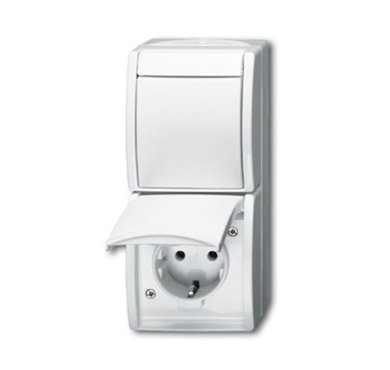 Блок из 1-клавишного перекл. и розетки SCHUKO для открытого монтажа, IP44, серия ocean, цвет альпийский белый | 1684-0-0327 | 2CKA001684A0327 | ABB — ABB