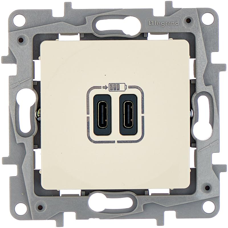 Зарядное устройство USB тип С / тип С - Legrand Etika - 3000мА 15Вт - слоновая кость | 672335 | Legrand — Legrand