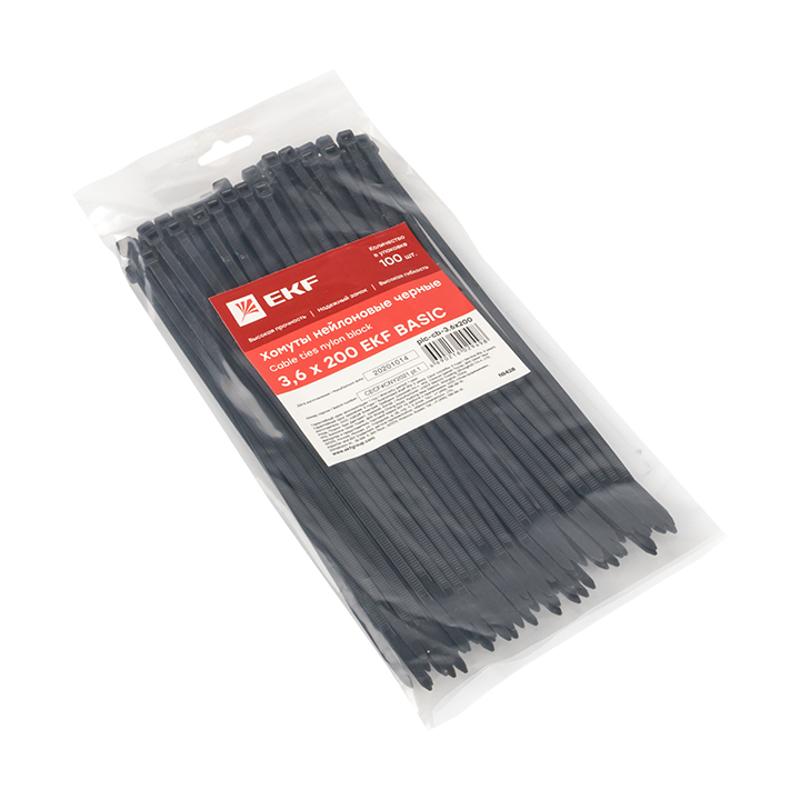 Хомут нейлоновый ЧЕРНЫЙ 3,6х200 (уп./100шт) EKF Simple | plc-cb-3.6x200 | EKF — миниатюра 2