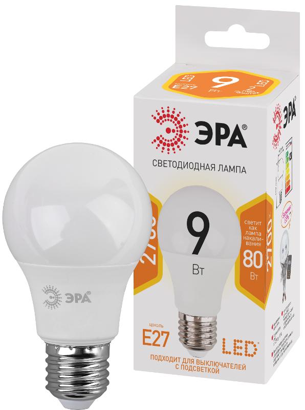 Лампа светодиодная LED 9Вт 827 Е27 220В 2700К LED А60 груша | Б0032246 | ЭРА — миниатюра 1