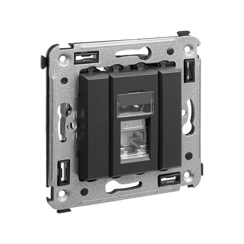Компьютерная розетка RJ-45 в стену, кат.6 экранированная одинарная,"Avanti", "Черный матовый" | 4412393 | DKC — миниатюра 4
