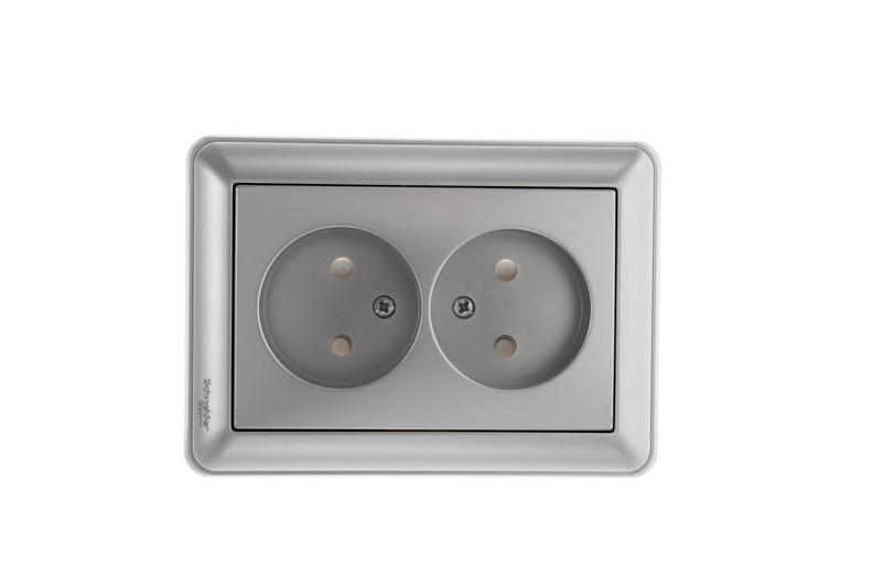 W59 Матовый хром Розетка 2-ая без заземления (в сборе) | RS16-254-58 | SE — Systeme Electric