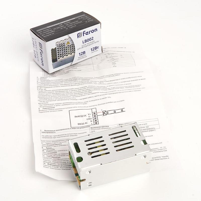 Трансформатор электронный для светодиодной ленты 12W 12V (драйвер), LB002 | 48005 | FERON — миниатюра 5