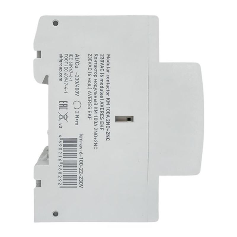 Контактор модульный КМ 100А 2NO+2NC 230VAC (6 мод.) AVERES | km-av-6-100-22-230V | EKF — миниатюра 4