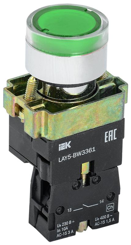 Кнопка управления LAY5-BW3361 с подсветкой зеленый 1з  | BBT50-BW-K06 | IEK — IEK (ИЭК)