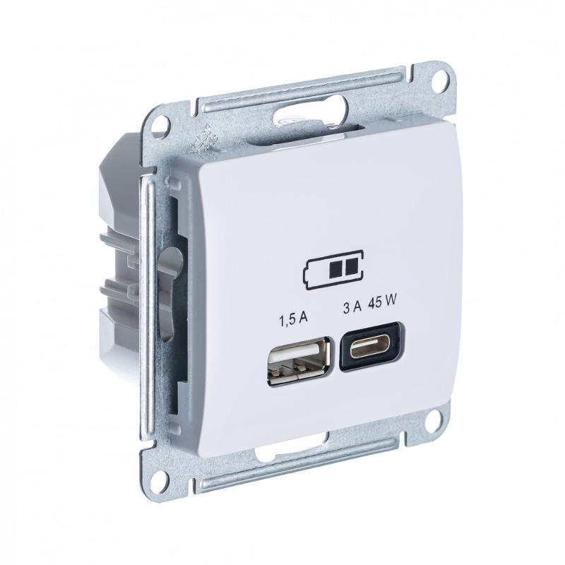 Glossa Белый USB Розетка A + тип-C 45W высокоскорост. зарядка QC PD | GSL000129 | SE — миниатюра 1